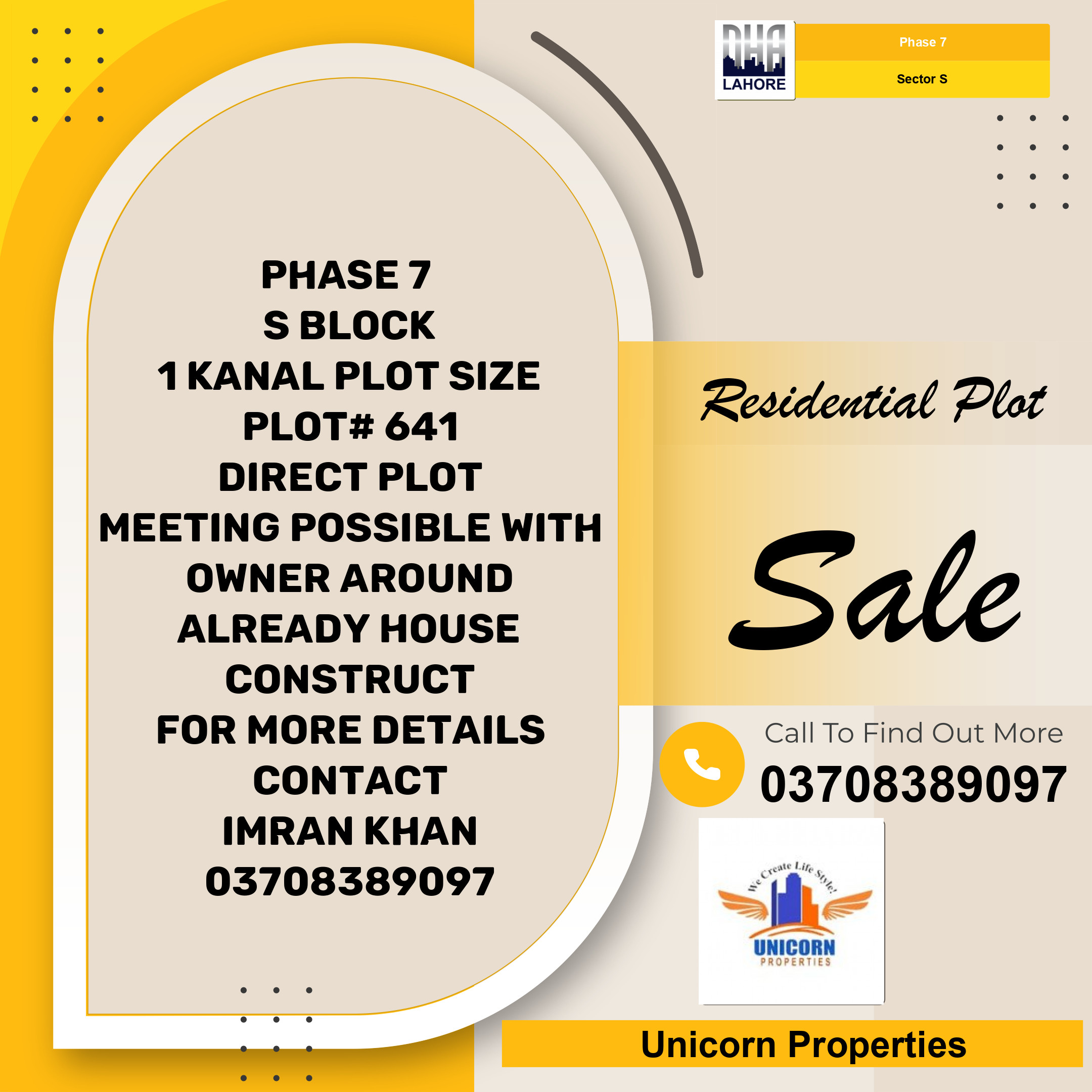 1 Kanal Residential Plot for Sale in Sector S -  Phase 7, Lahore - (DP-40979)