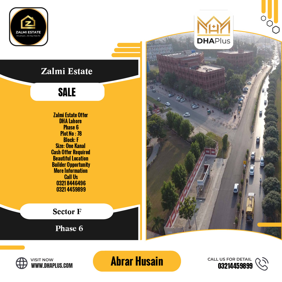 1 Kanal Residential Plot for Sale in Sector F -  Phase 6, Lahore - (DP-40985)