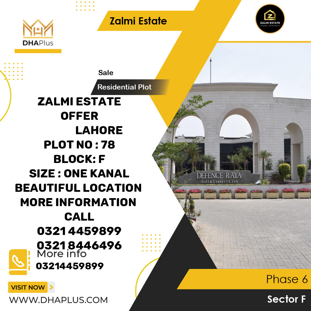 20 Marla Residential Plot for Sale in Sector F -  Phase 6, Lahore - (DP-41047)