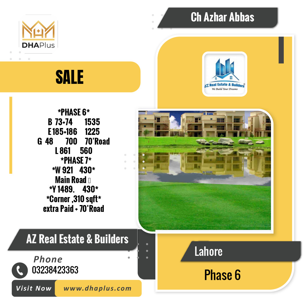 1 Kanal Residential Plot for Sale in Phase 6, Lahore - (DP-41062)