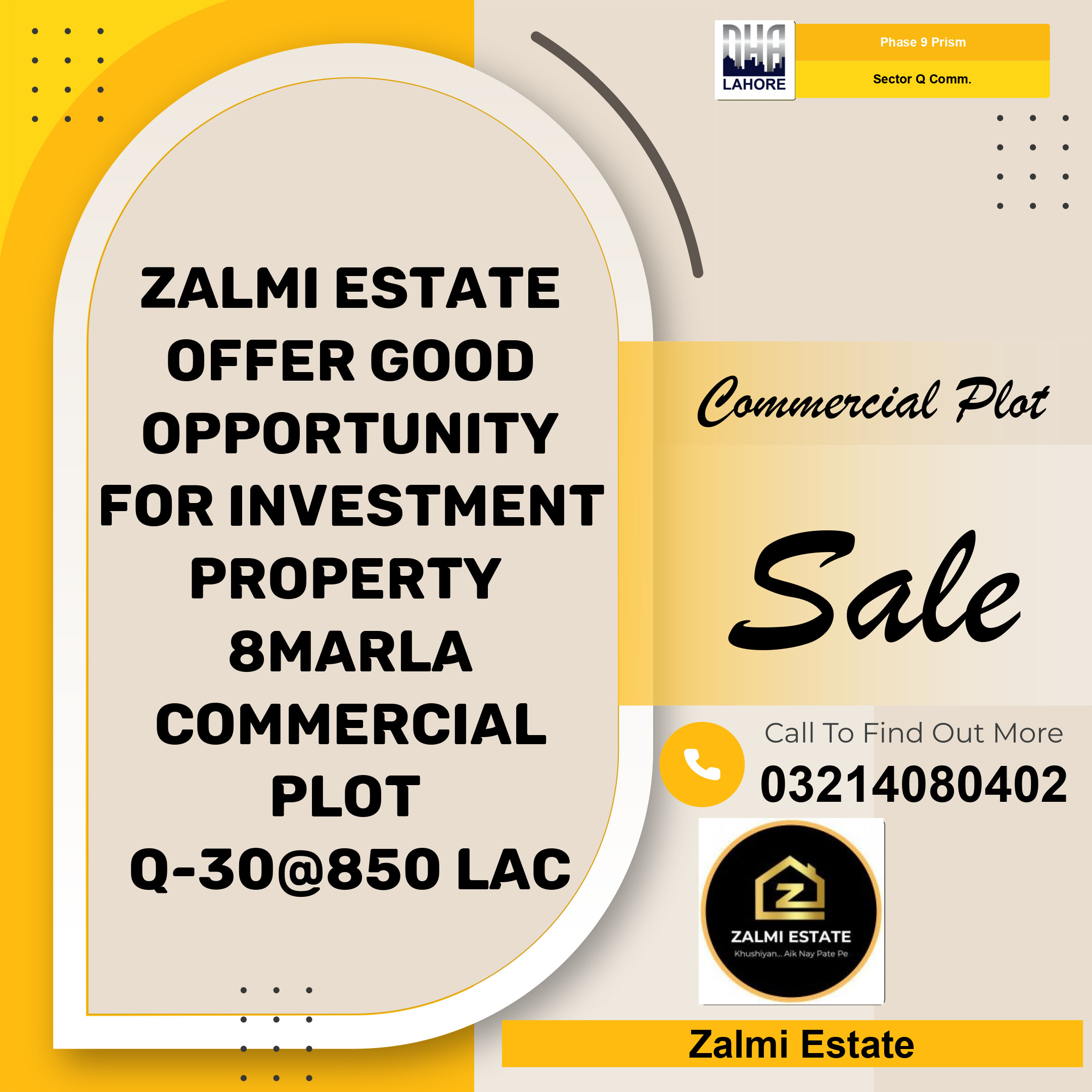 8 Marla Commercial Plot for Sale in Sector Q Commercial -  Phase 9 Prism, Lahore - (DP-41161)