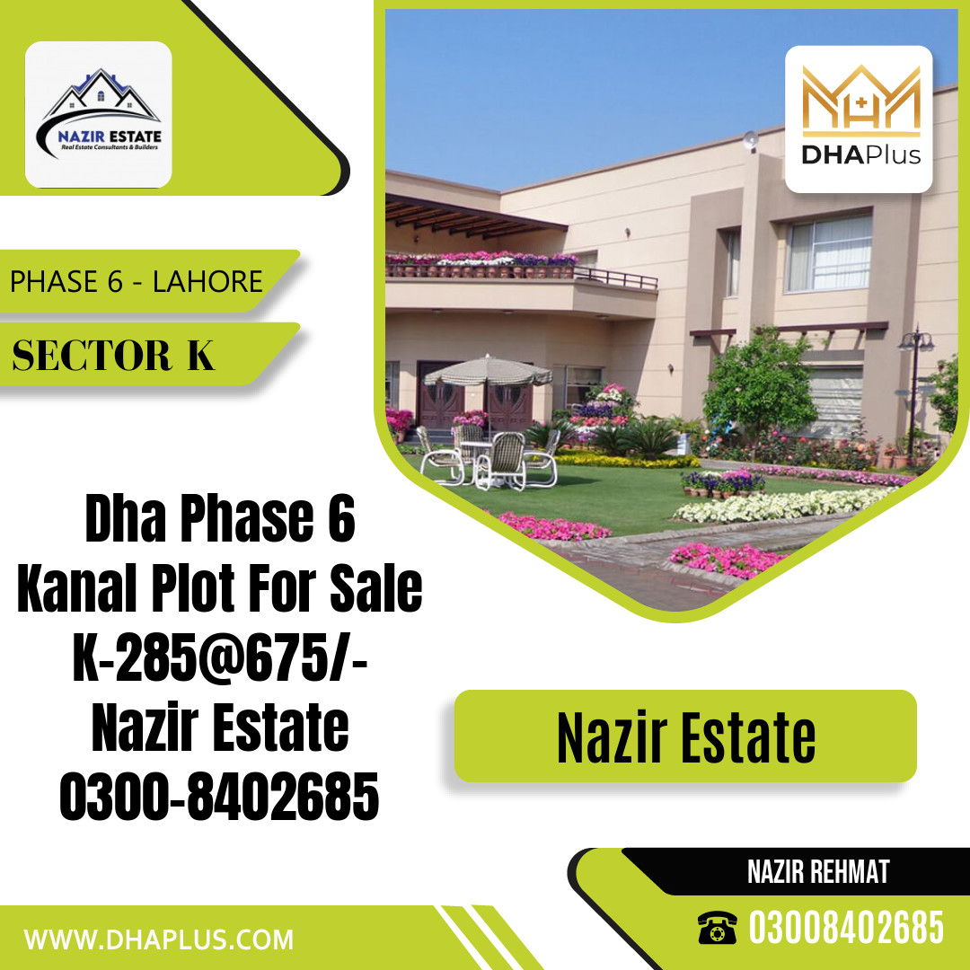 1 Kanal Residential Plot for Sale in Sector K -  Phase 6, Lahore - (DP-41174)