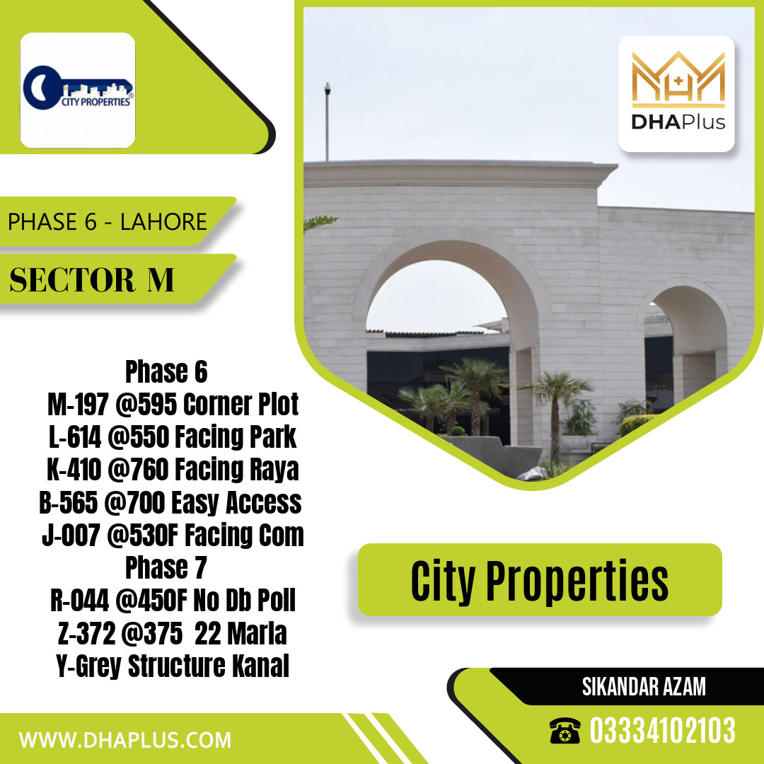 20 Marla Residential Plot for Sale in Sector M -  Phase 6, Lahore - (DP-41251)
