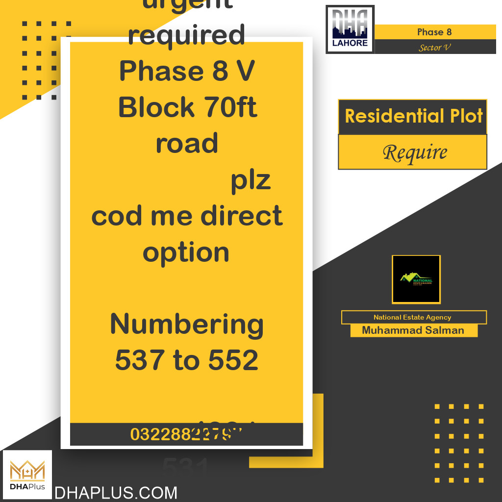 1 Kanal Required Residential Plot in Sector V -  Phase 8, Lahore - (DP-41279)