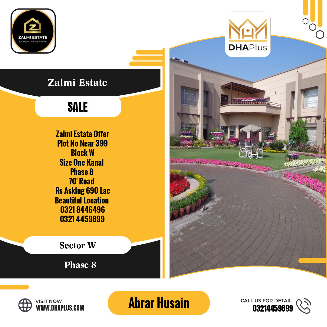 20 Marla Residential Plot for Sale in Sector W, DHA Phase 8, Lahore - (BP-41447)