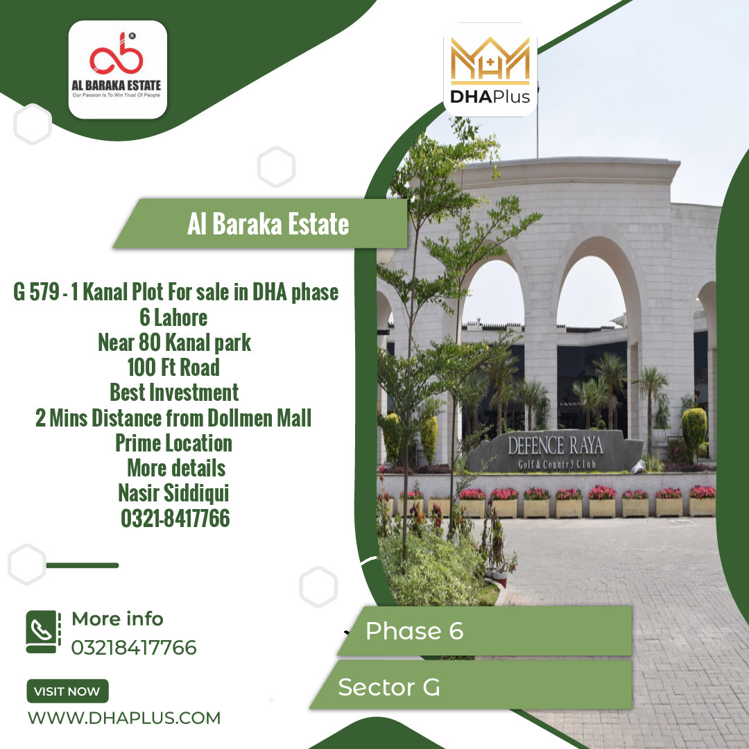 1 Kanal Residential Plot for Sale in Sector G -  Phase 6, Lahore - (BP-41627)