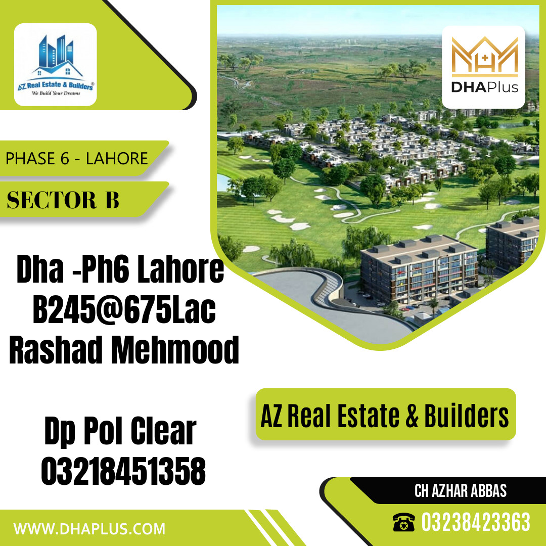 1 Kanal Residential Plot for Sale in Sector B -  Phase 6, Lahore - (BP-42028)