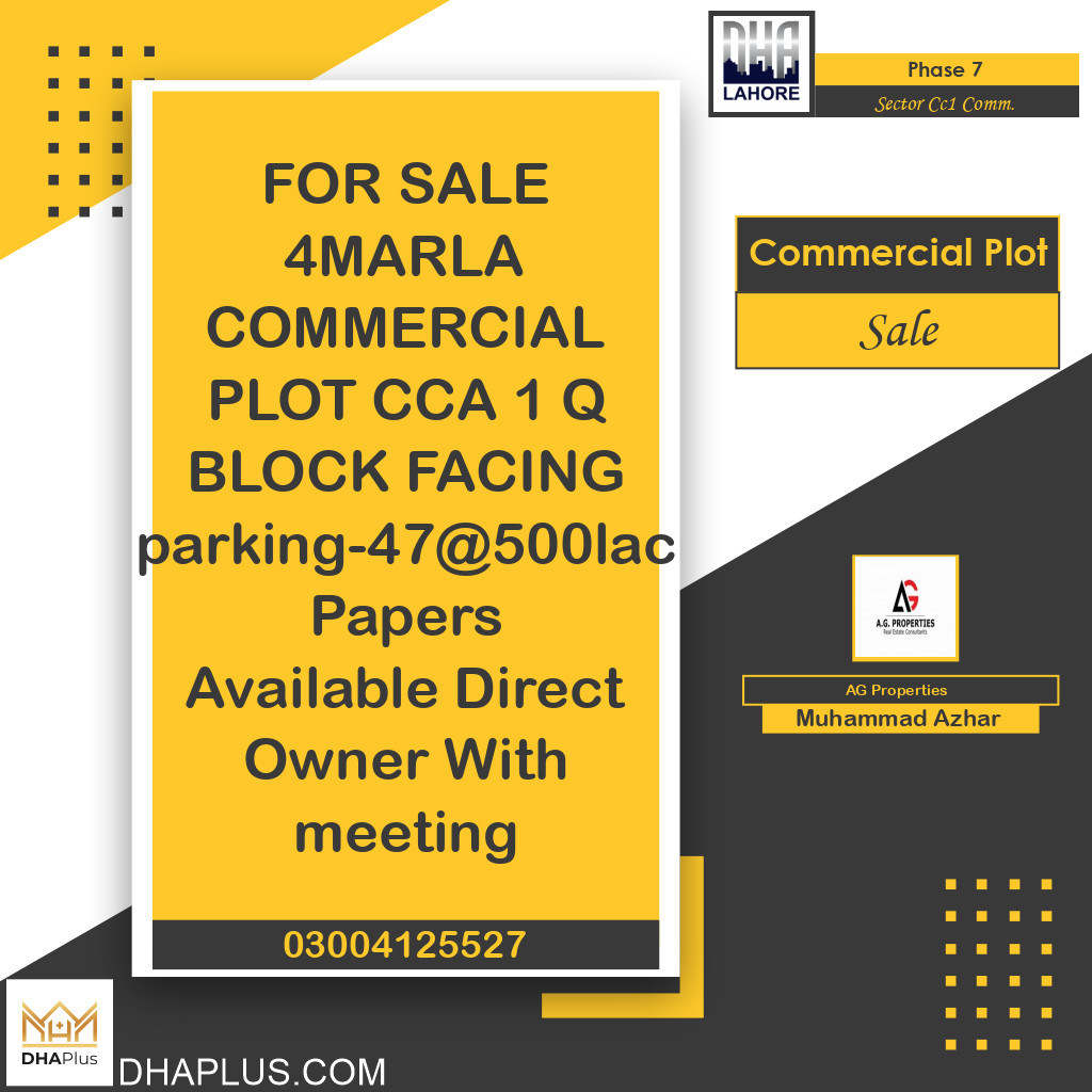 4 Marla Commercial Plot for Sale in Sector CC1 Commercial -  Phase 7, Lahore - (BP-42459)