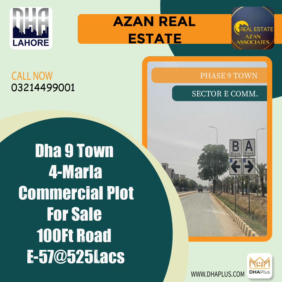 4 Marla Commercial Plot for Sale in Sector E Commercial, DHA Phase 9 Town, Lahore - (BP-42578)