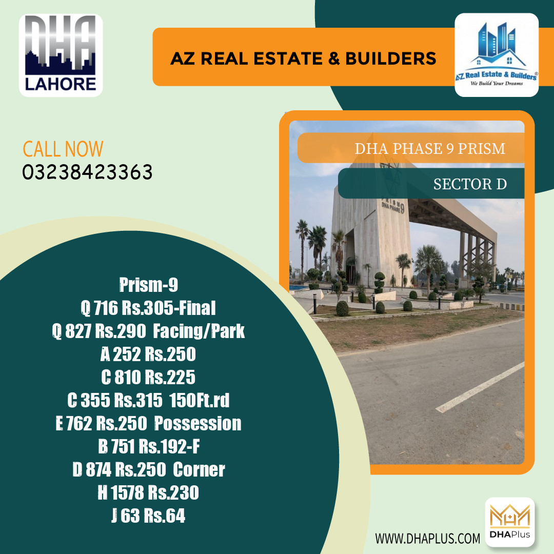 1 Kanal Residential Plot for Sale in Sector D - DHA Phase 9 Prism, Lahore - (BP-43187)