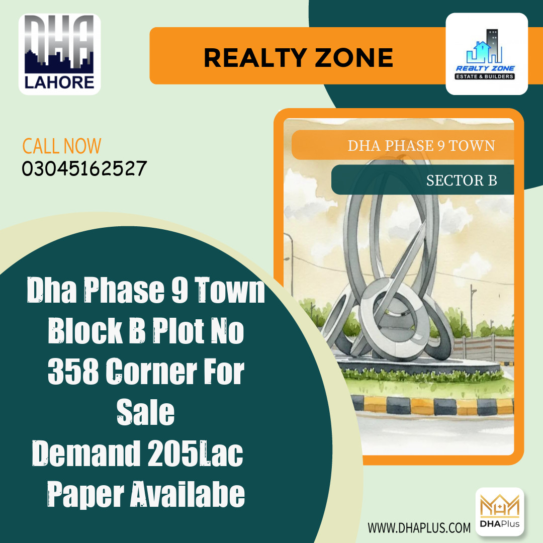 10 Marla Residential Plot for Sale in Sector B, DHA Phase 9 Town, Lahore - (BP-43679)