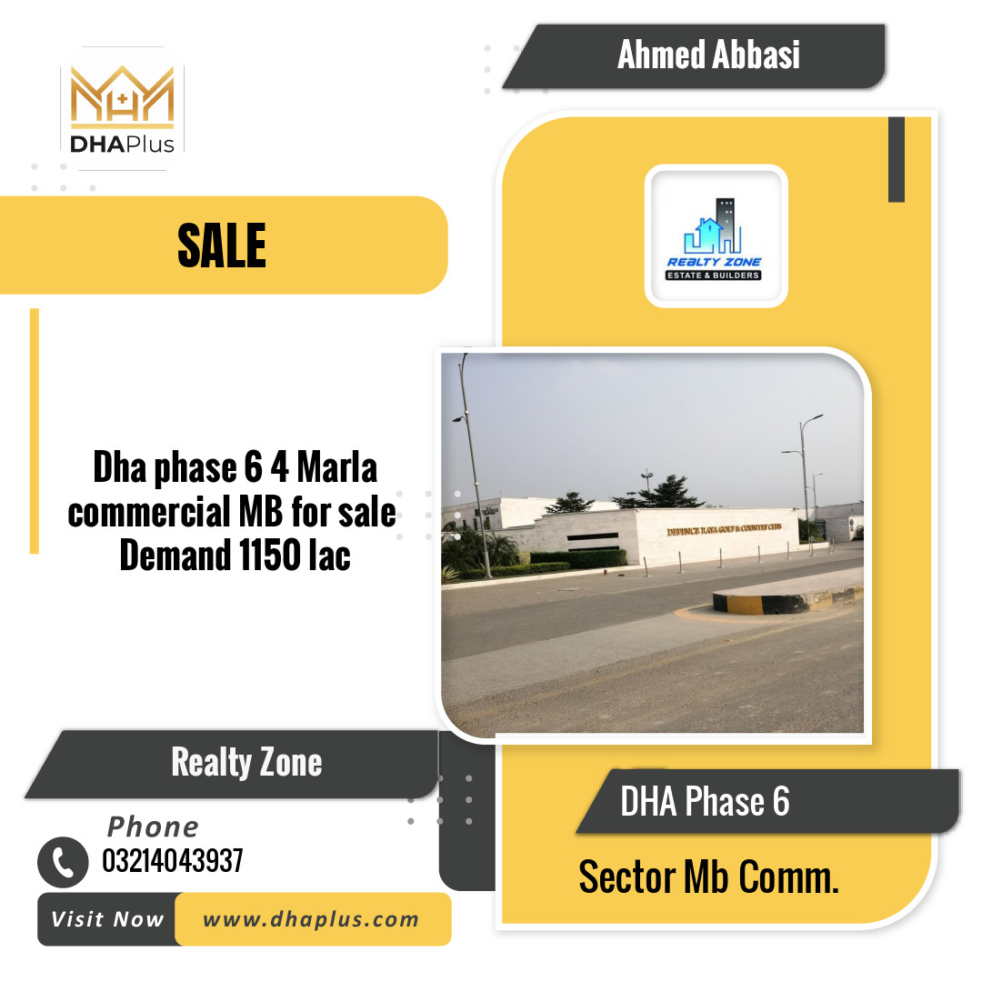 4 Marla Commercial Plot for Sale in Sector MB Commercial - DHA Phase 6, Lahore - (BP-43846)