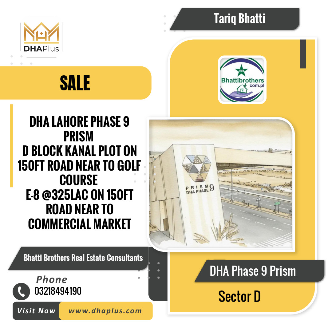 1 Kanal Residential Plot for Sale in Sector D, DHA Phase 9 Prism, Lahore - (BP-43964)
