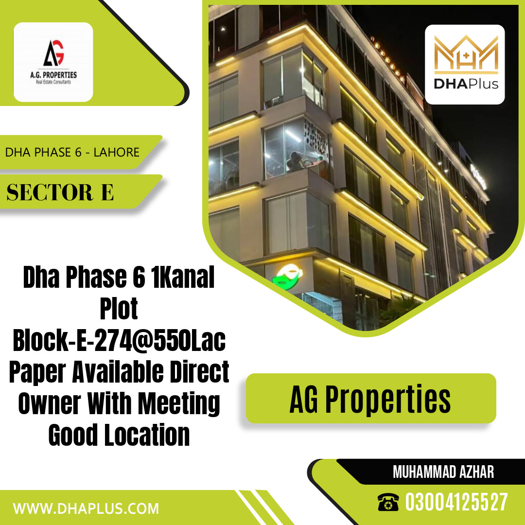1 Kanal Residential Plot for Sale in Sector E - DHA Phase 6, Lahore - (BP-44112)