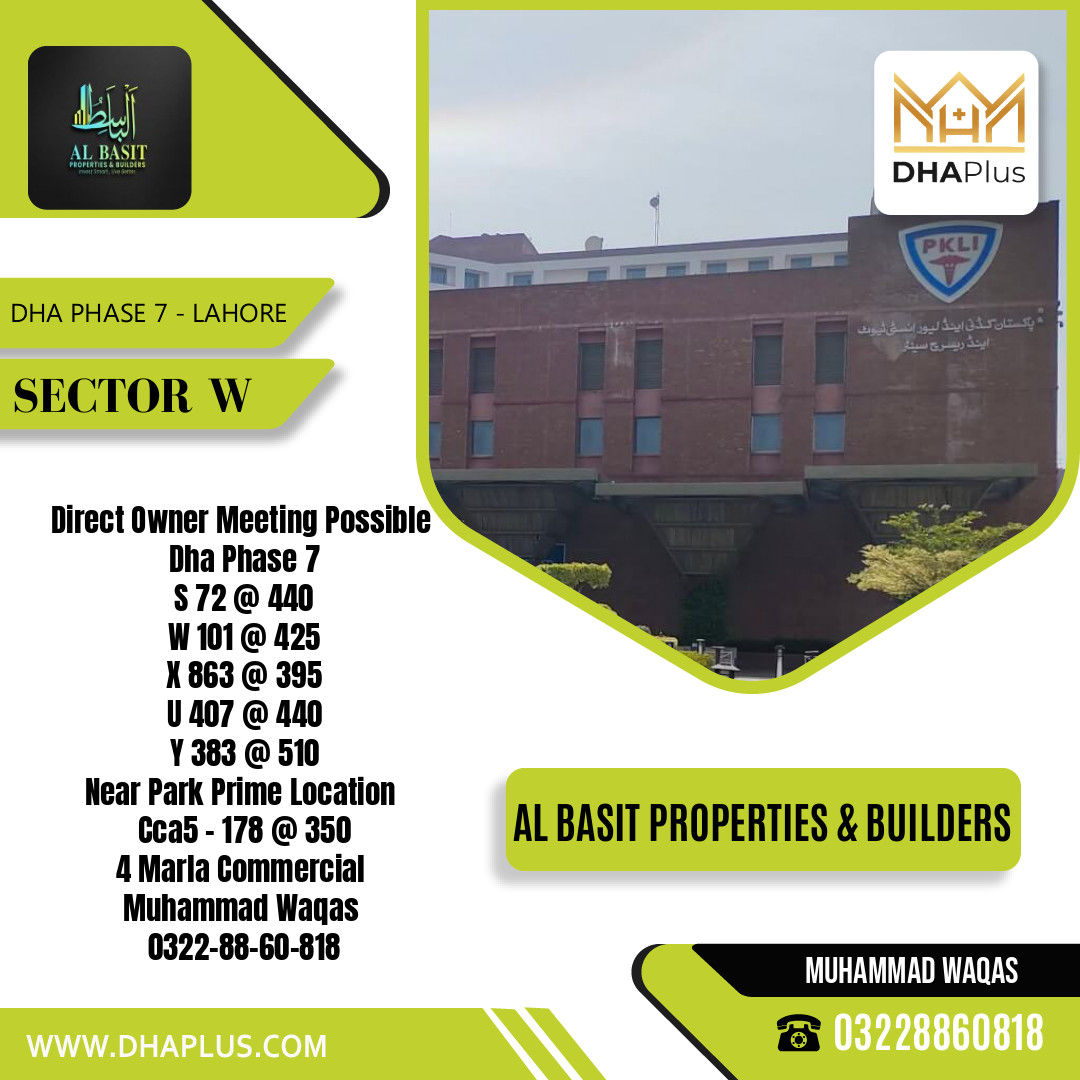 1 Kanal Residential Plot for Sale in Sector W, DHA Phase 7, Lahore - (BP-44667)