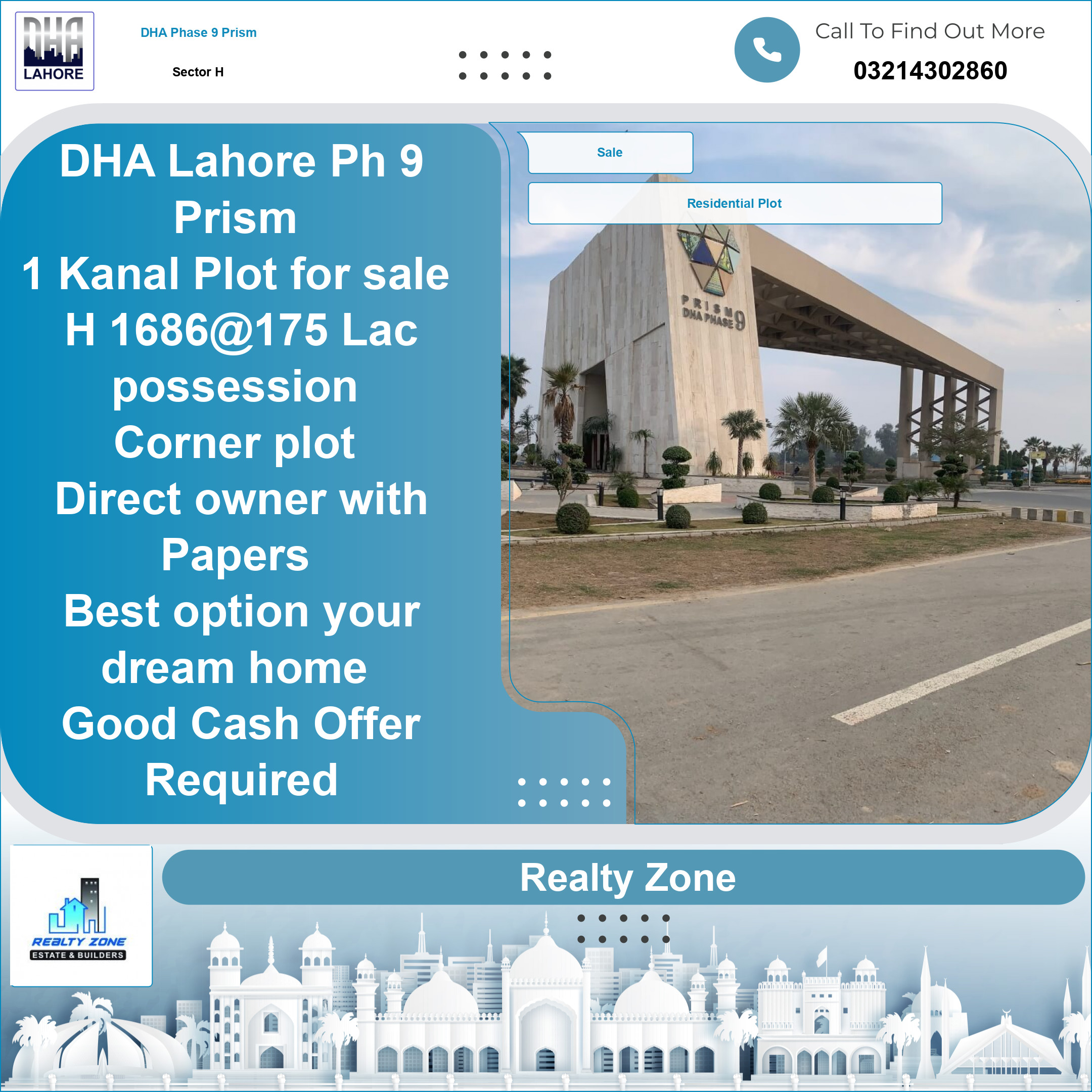 1 Kanal Residential Plot for Sale in Sector H, DHA Phase 9 Prism, Lahore - (BP-44715)