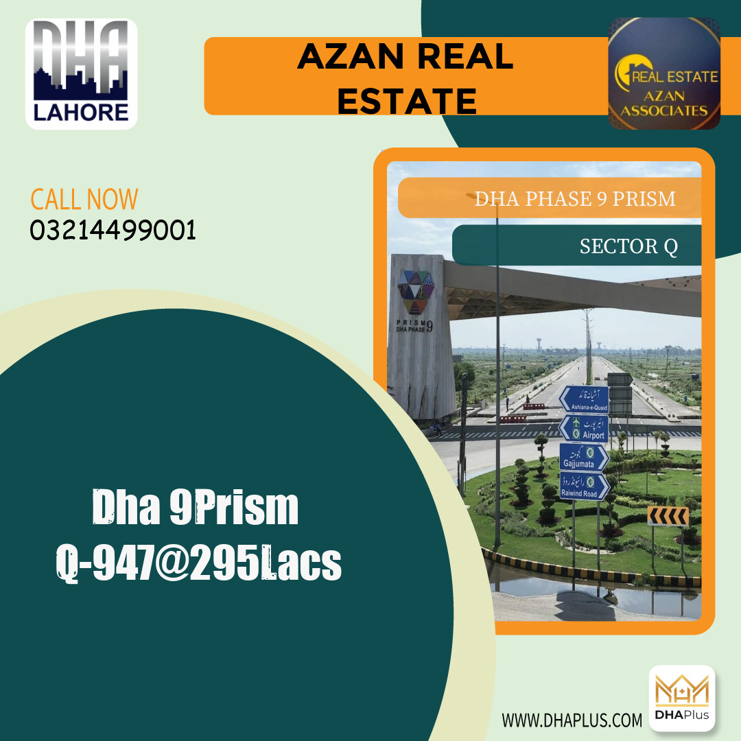 1 Kanal Residential Plot for Sale in Sector Q, DHA Phase 9 Prism, Lahore - (BP-45026)