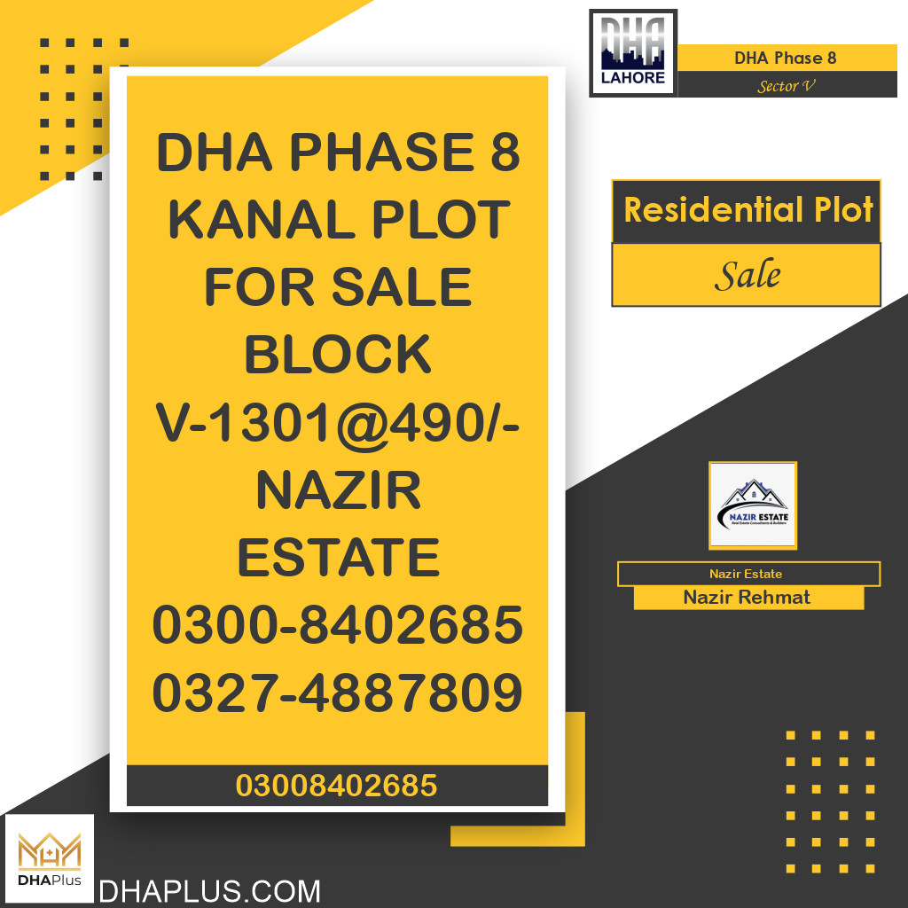 1 Kanal Residential Plot for Sale in Sector V, DHA Phase 8, Lahore - (BP-45417)