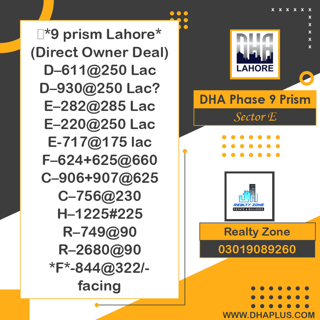1 Kanal Residential Plot for Sale in Sector E, DHA Phase 9 Prism, Lahore - (BP-45530)
