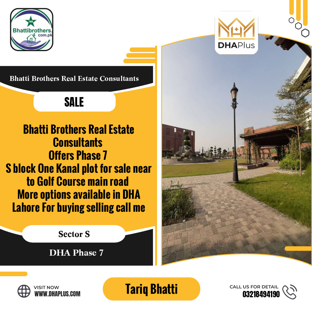 1 Kanal Residential Plot for Sale in Sector S, DHA Phase 7, Lahore - (BP-45637)