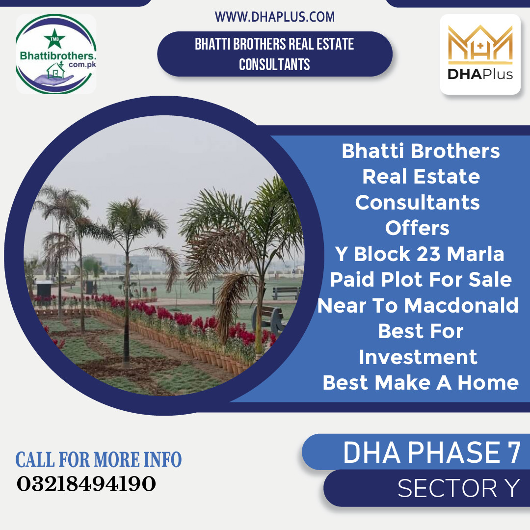 23 Marla Residential Plot for Sale in Sector Y, DHA Phase 7, Lahore - (BP-45638)