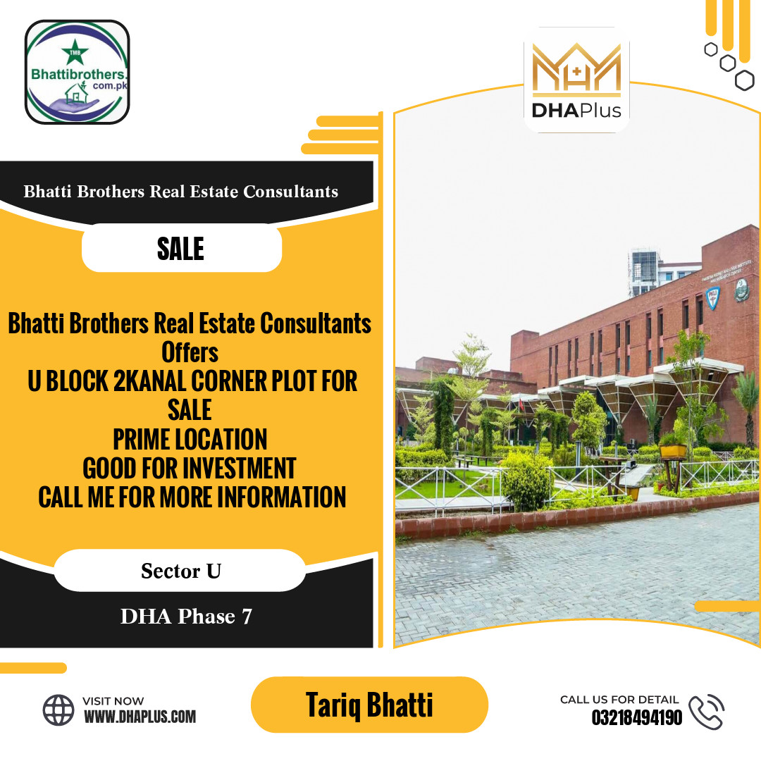 2 Kanal Residential Plot for Sale in Sector U, DHA Phase 7, Lahore - (BP-45831)
