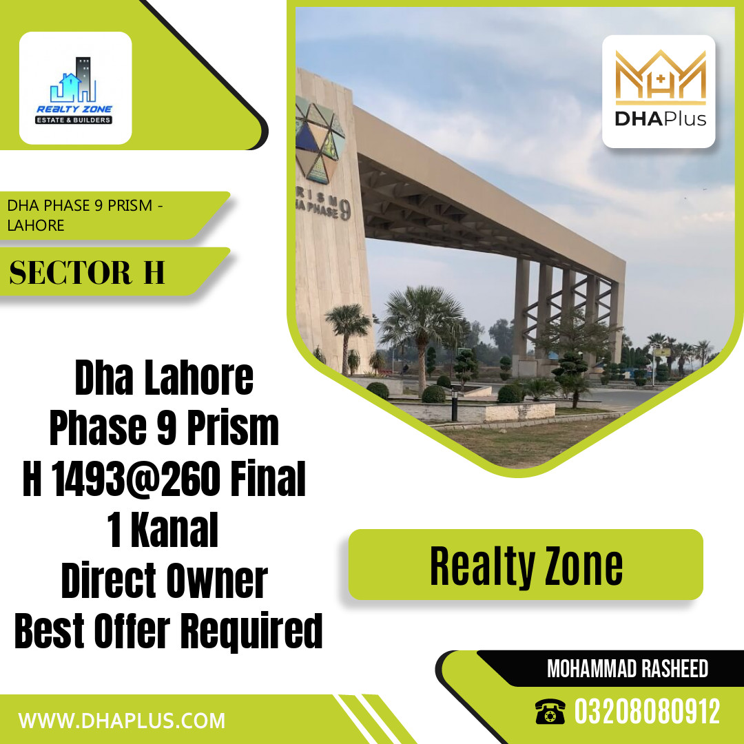 1 Kanal Residential Plot for Sale in Sector H, DHA Phase 9 Prism, Lahore - (BP-45899)