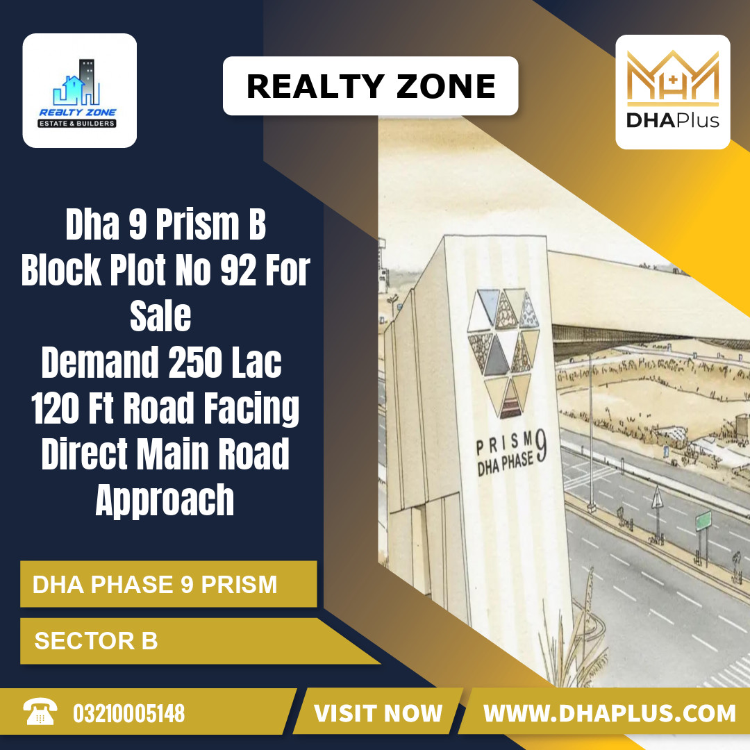 1 Kanal Residential Plot for Sale in Sector B, DHA Phase 9 Prism, Lahore - (BP-45985)