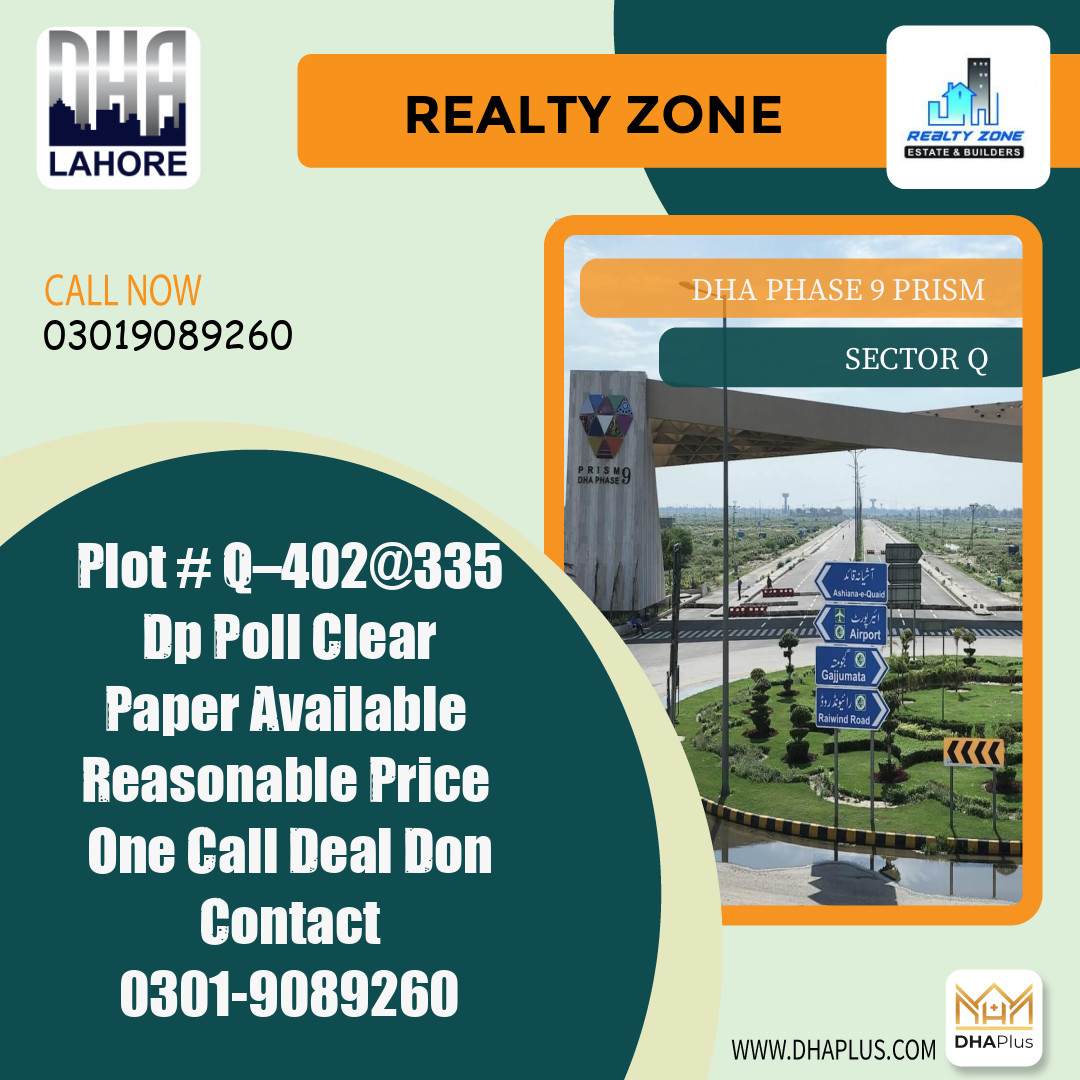 1 Kanal Residential Plot for Sale in Sector Q, DHA Phase 9 Prism, Lahore - (BP-46142)