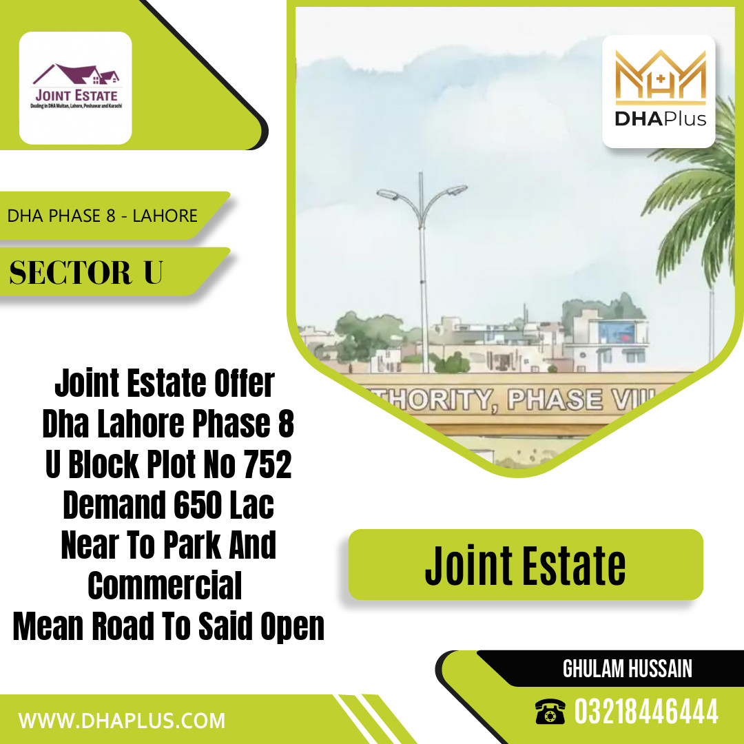 20 Marla Residential Plot for Sale in Sector U, DHA Phase 8, Lahore - (BP-46263)