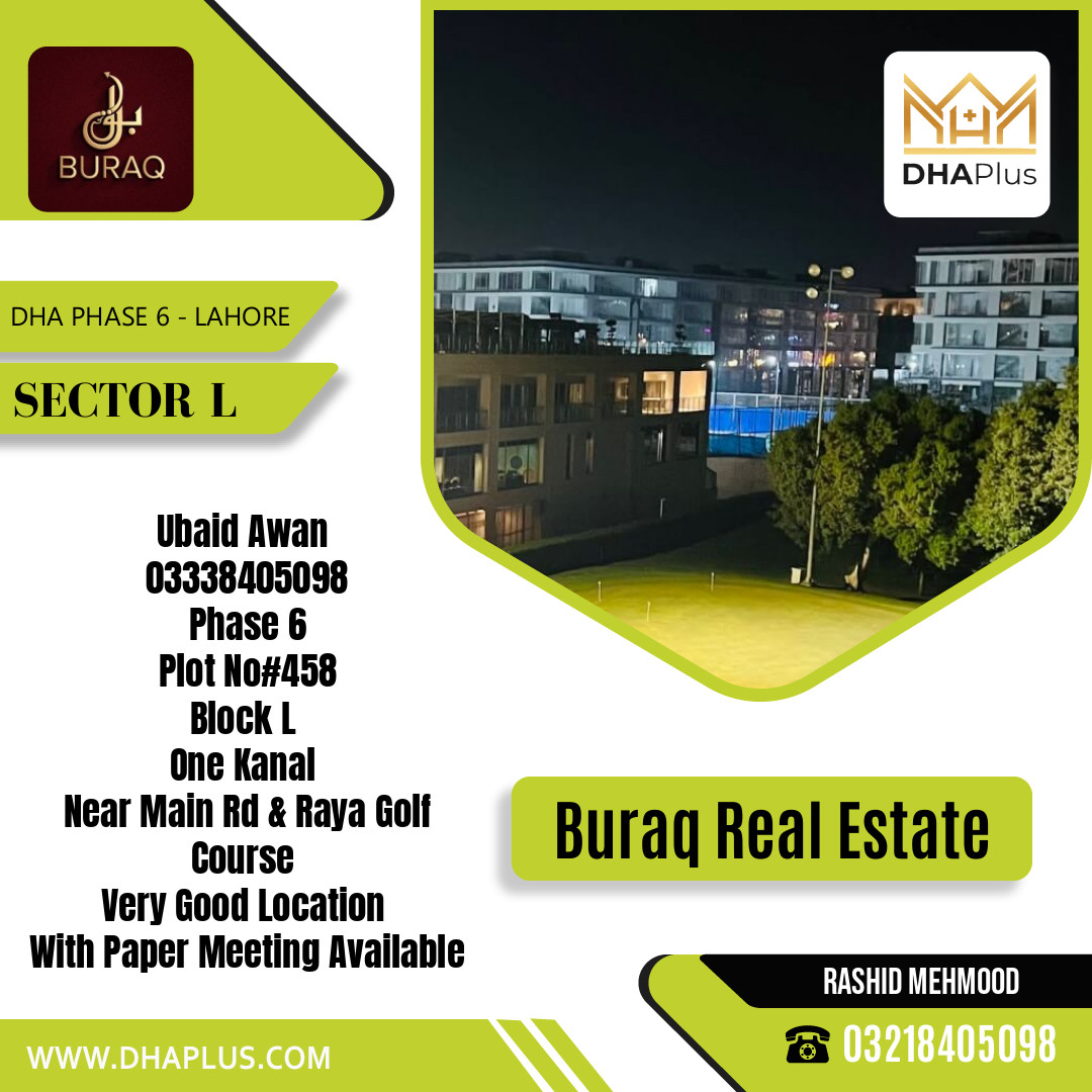 1 Kanal Residential Plot for Sale in Sector L, DHA Phase 6, Lahore - (BP-46673)