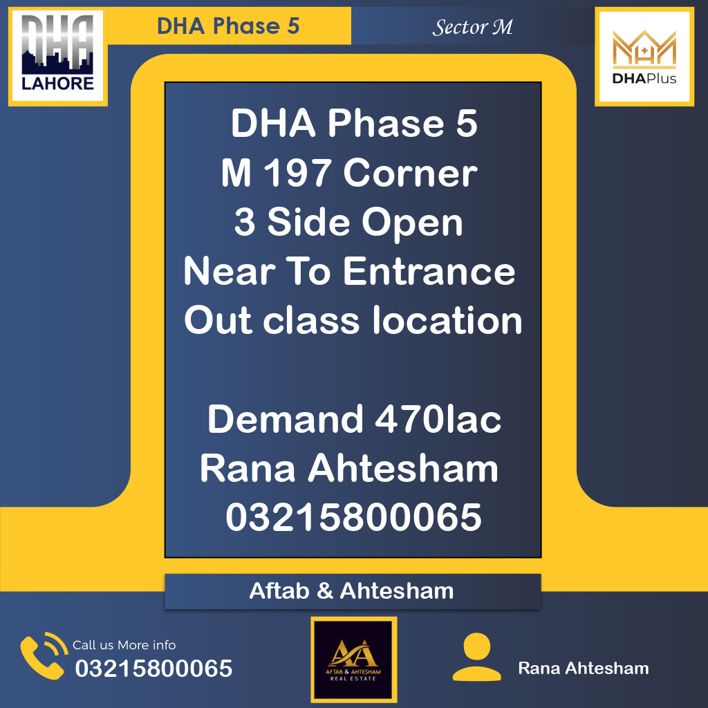 1 Kanal Residential Plot for Sale in Sector M, DHA Phase 5, Lahore - (BP-47213)