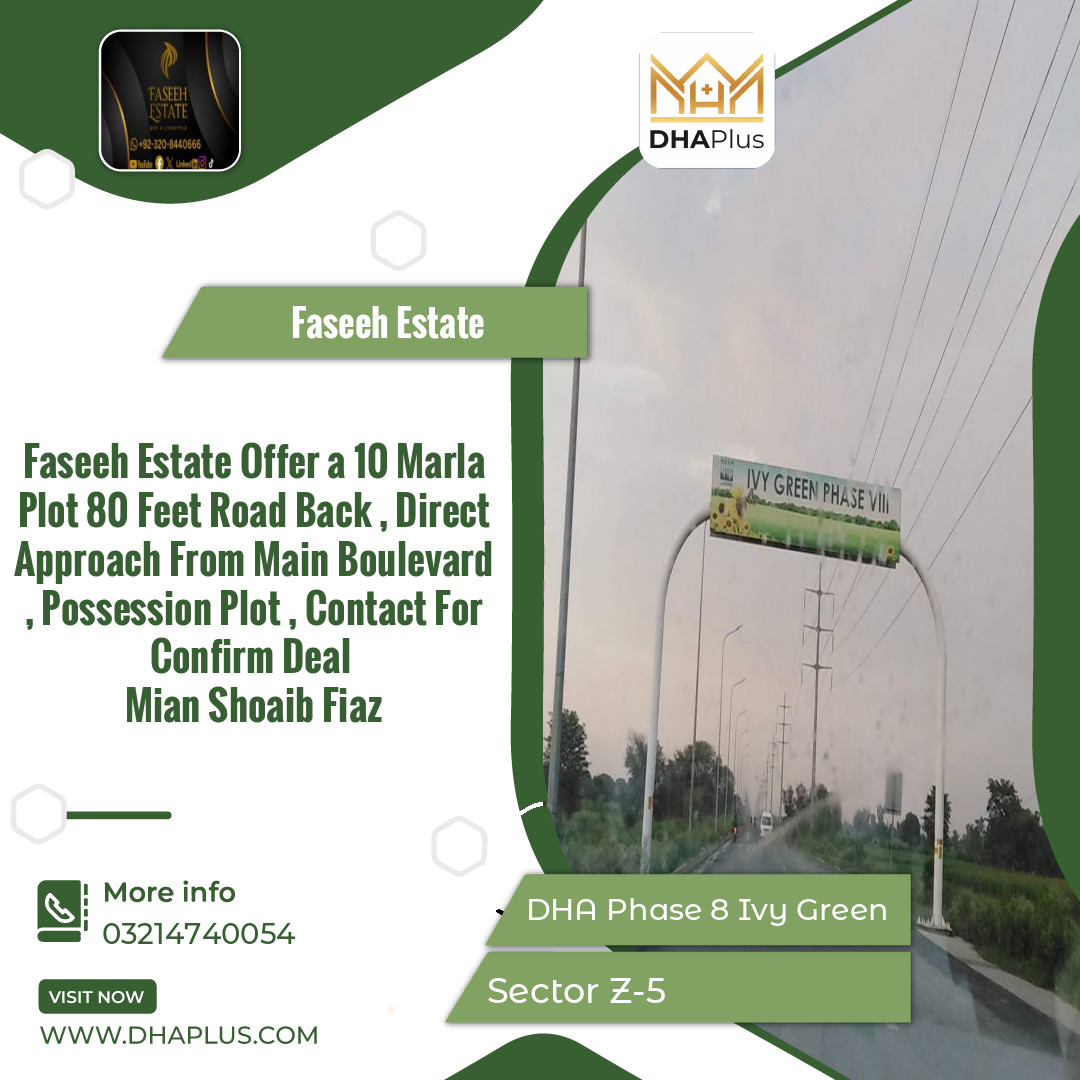 10 Marla Residential Plot for Sale in Sector Z-5, DHA Phase 8 Ivy Green, Lahore - (BP-47331)