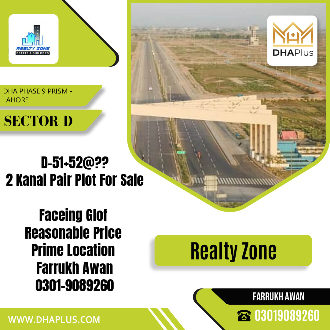 2 Kanal Residential Plot for Sale in Sector D, DHA Phase 9 Prism, Lahore - (BP-47572)