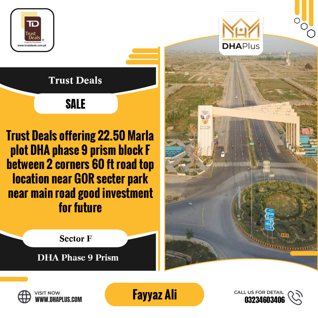 22.5 Marla Residential Plot for Sale in Sector F, DHA Phase 9 Prism, Lahore - (BP-48042)