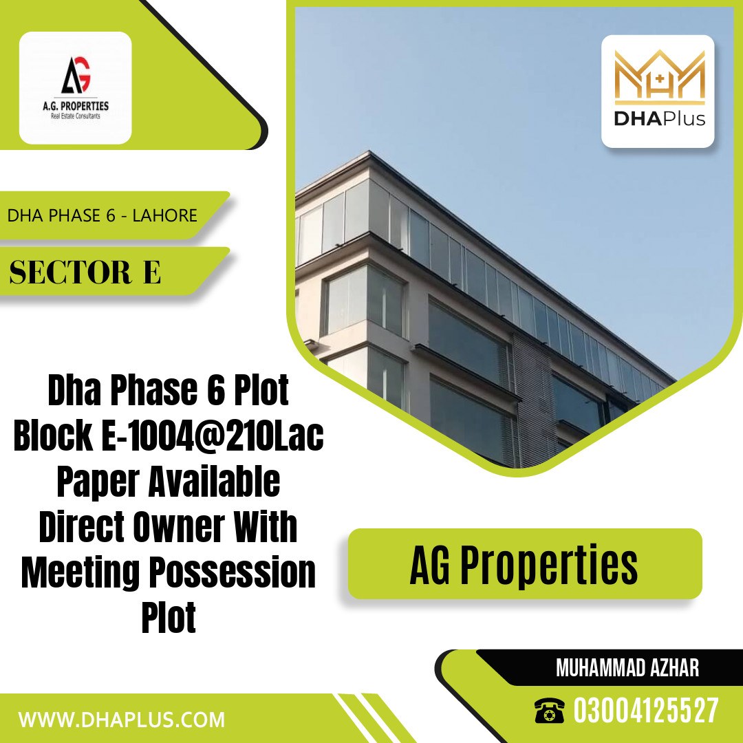 10 Marla Residential Plot for Sale in Sector E, DHA Phase 6, Lahore - (BP-48131)