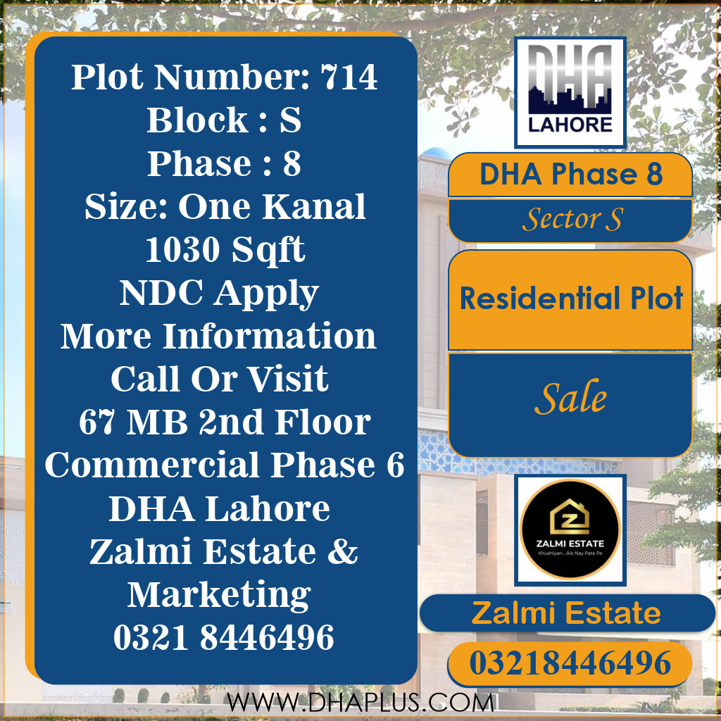 24.5 Marla Residential Plot for Sale in Sector S, DHA Phase 8, Lahore - (BP-48739)