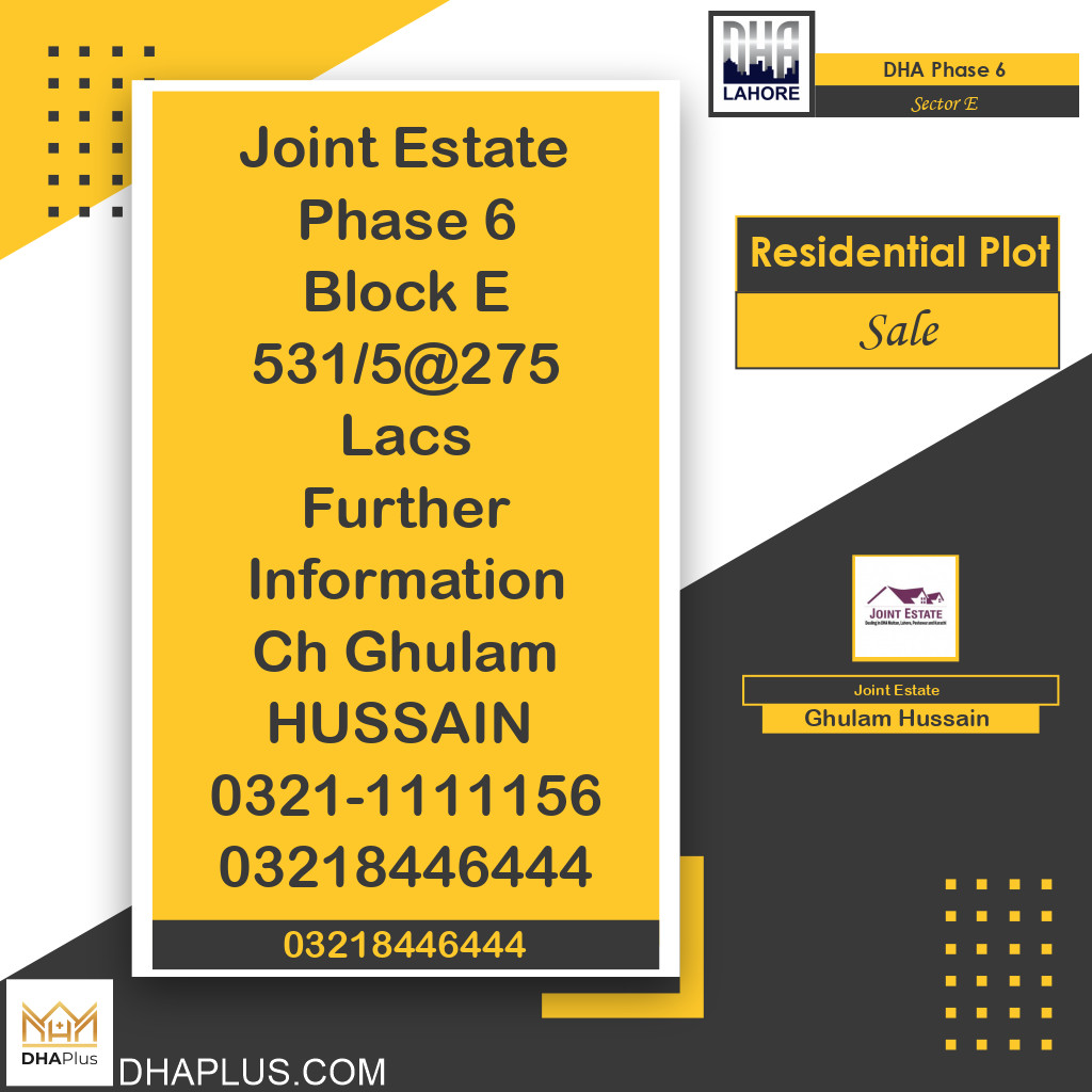 10 Marla Residential Plot for Sale in Sector E, DHA Phase 6, Lahore - (BP-48891)