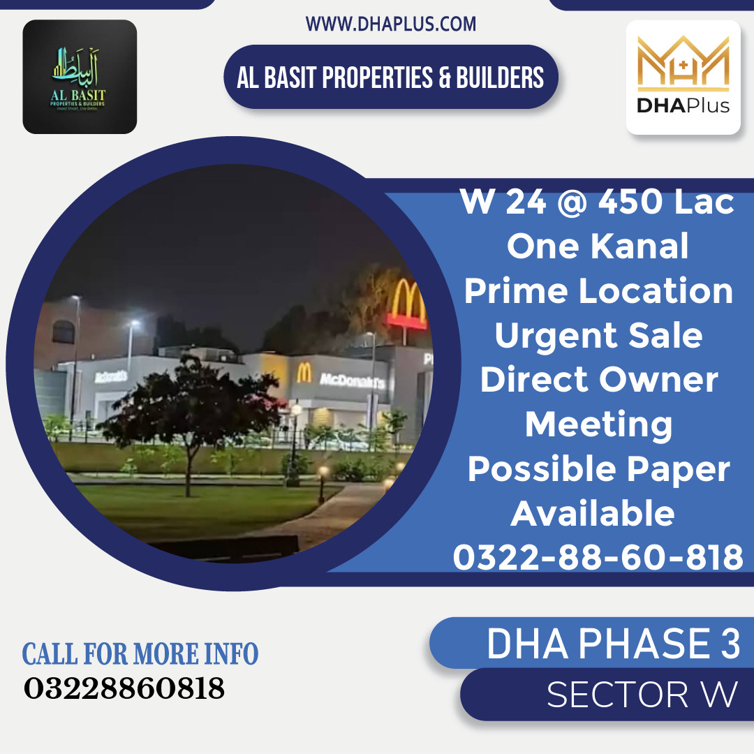 1 Kanal Residential Plot for Sale in Sector W, DHA Phase 3, Lahore - (BP-49049)