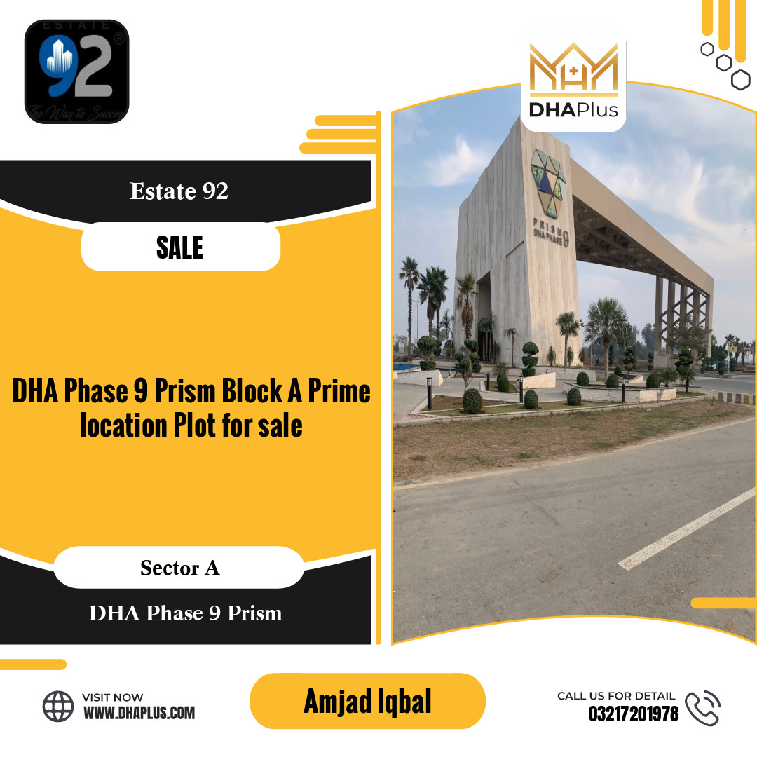20 Marla Residential Plot for Sale in Sector A, DHA Phase 9 Prism, Lahore - (BP-49258)
