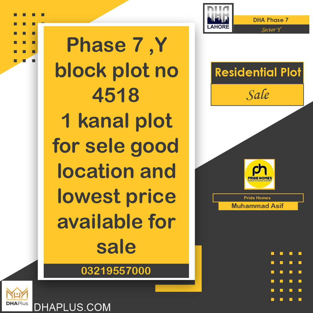 20 Marla Residential Plot for Sale in Sector Y, DHA Phase 7, Lahore - (BP-49274)