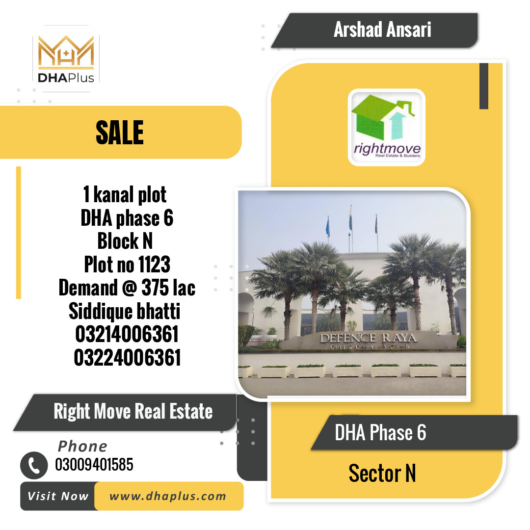 1 Kanal Residential Plot for Sale in Sector N, DHA Phase 6, Lahore - (BP-49368)