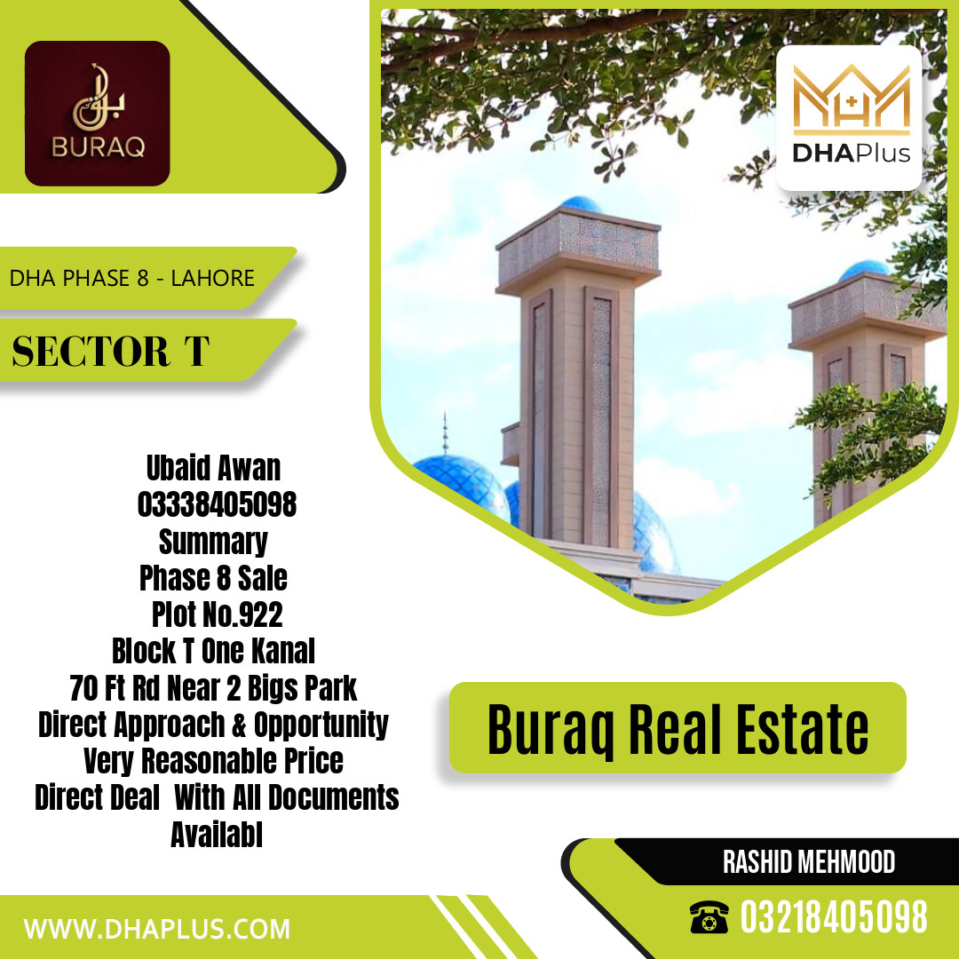 1 Kanal Residential Plot for Sale in Sector T, DHA Phase 8, Lahore - (BP-49954)