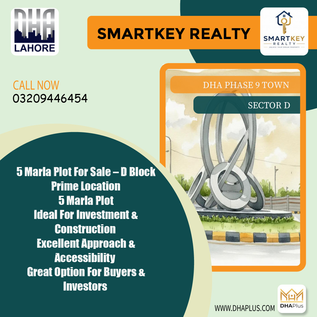 5 Marla Residential Plot for Sale in Sector D, DHA Phase 9 Town, Lahore - (BP-50365)