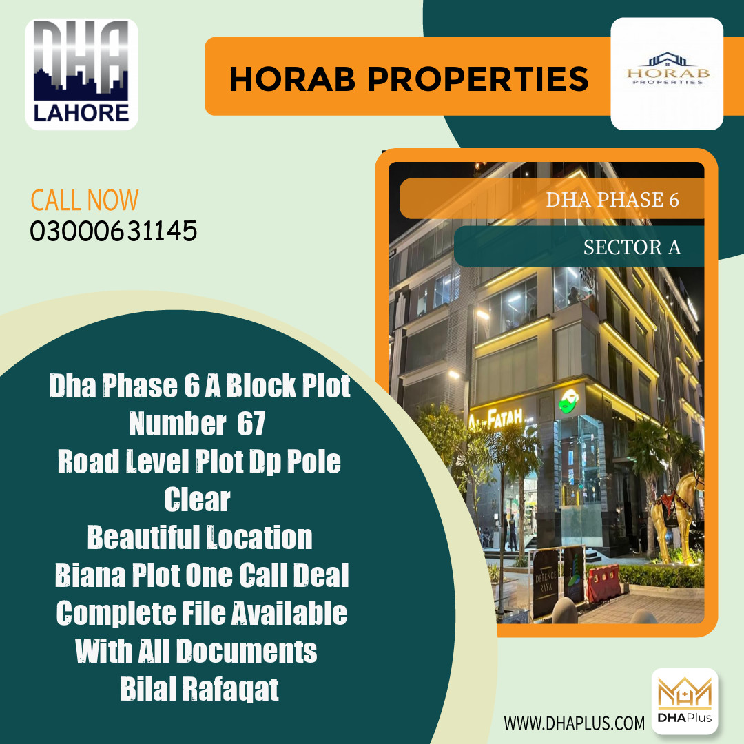 20 Marla Residential Plot for Sale in Sector A, DHA Phase 6, Lahore - (BP-50435)