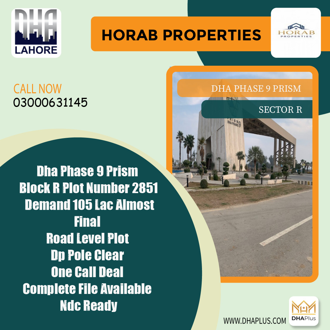 5 Marla Residential Plot for Sale in Sector R, DHA Phase 9 Prism, Lahore - (BP-50468)