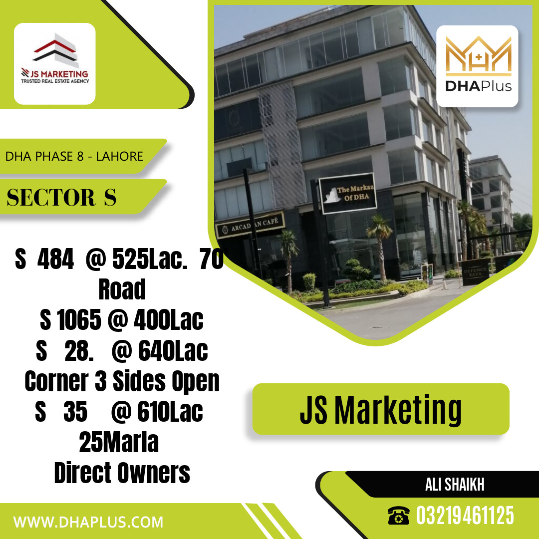 1 Kanal Residential Plot for Sale in Sector S, DHA Phase 8, Lahore - (BP-50579)