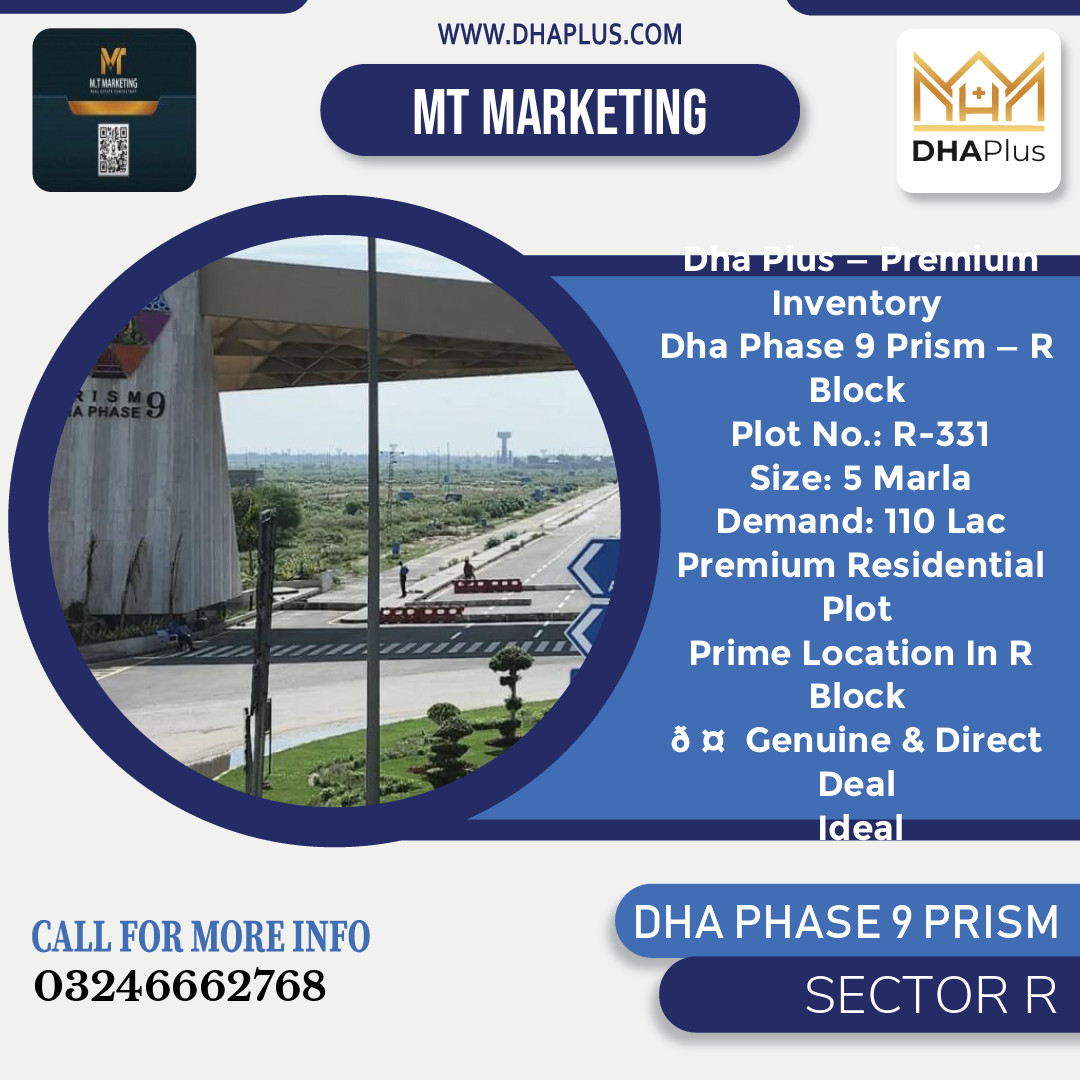 5 Marla Residential Plot for Sale in Sector R, DHA Phase 9 Prism, Lahore - (BP-50678)