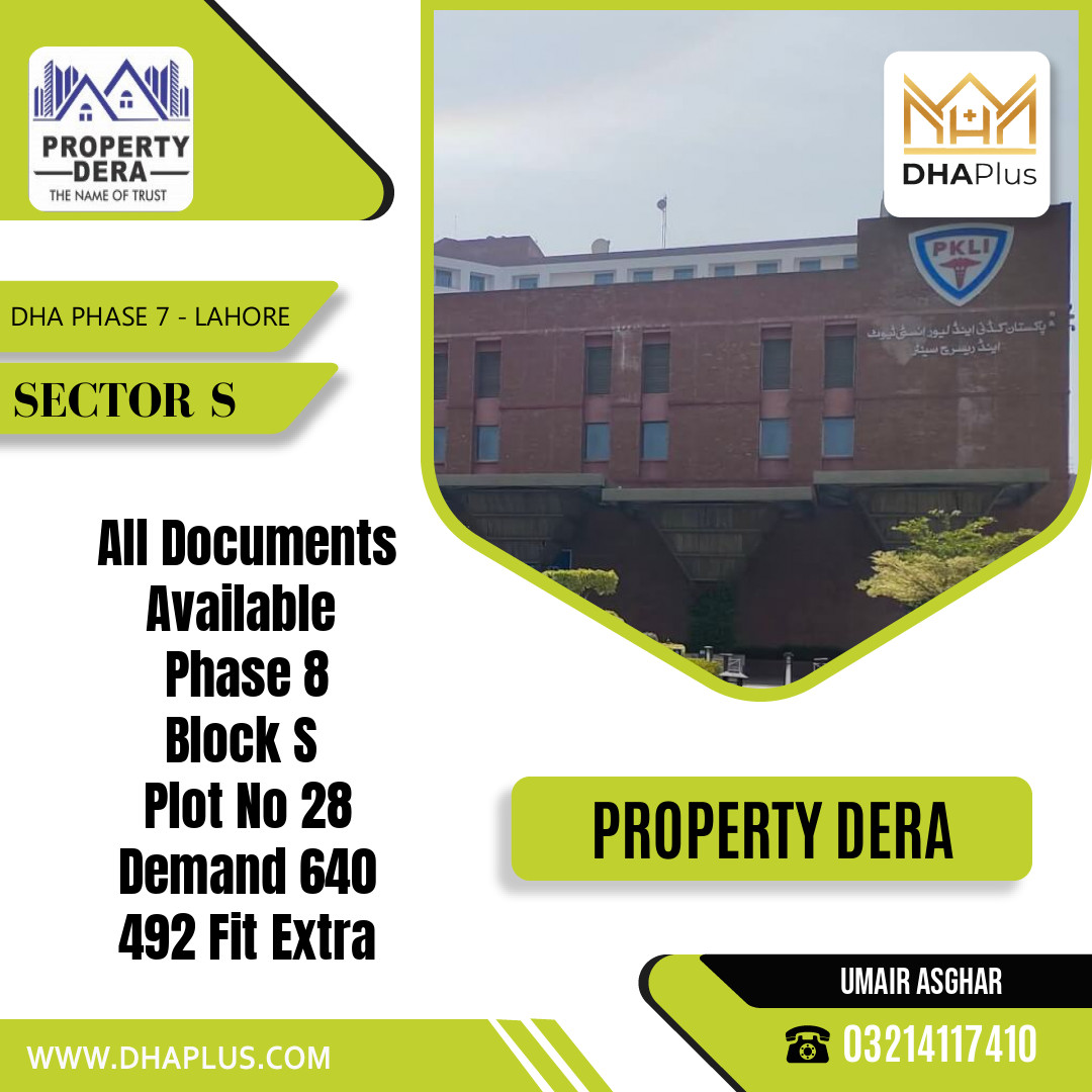 22 Marla Residential Plot for Sale in Sector S, DHA Phase 7, Lahore - (BP-51047)
