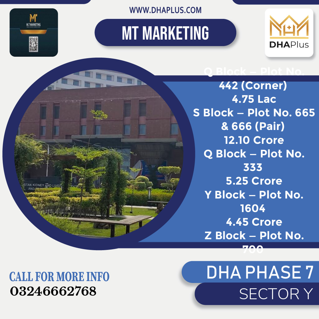1 Kanal Residential Plot for Sale in Sector Y, DHA Phase 7, Lahore - (BP-51101)